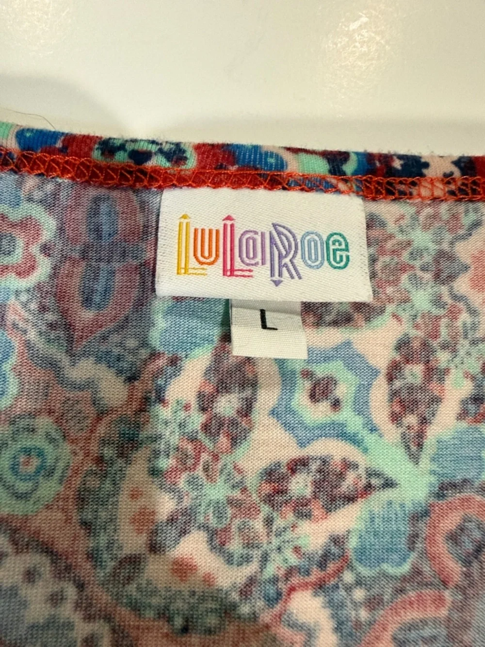LuLaRoe Red and Blue Paisley Nicole Scoop-Neck Dress, Large - Picture 4 of 7
